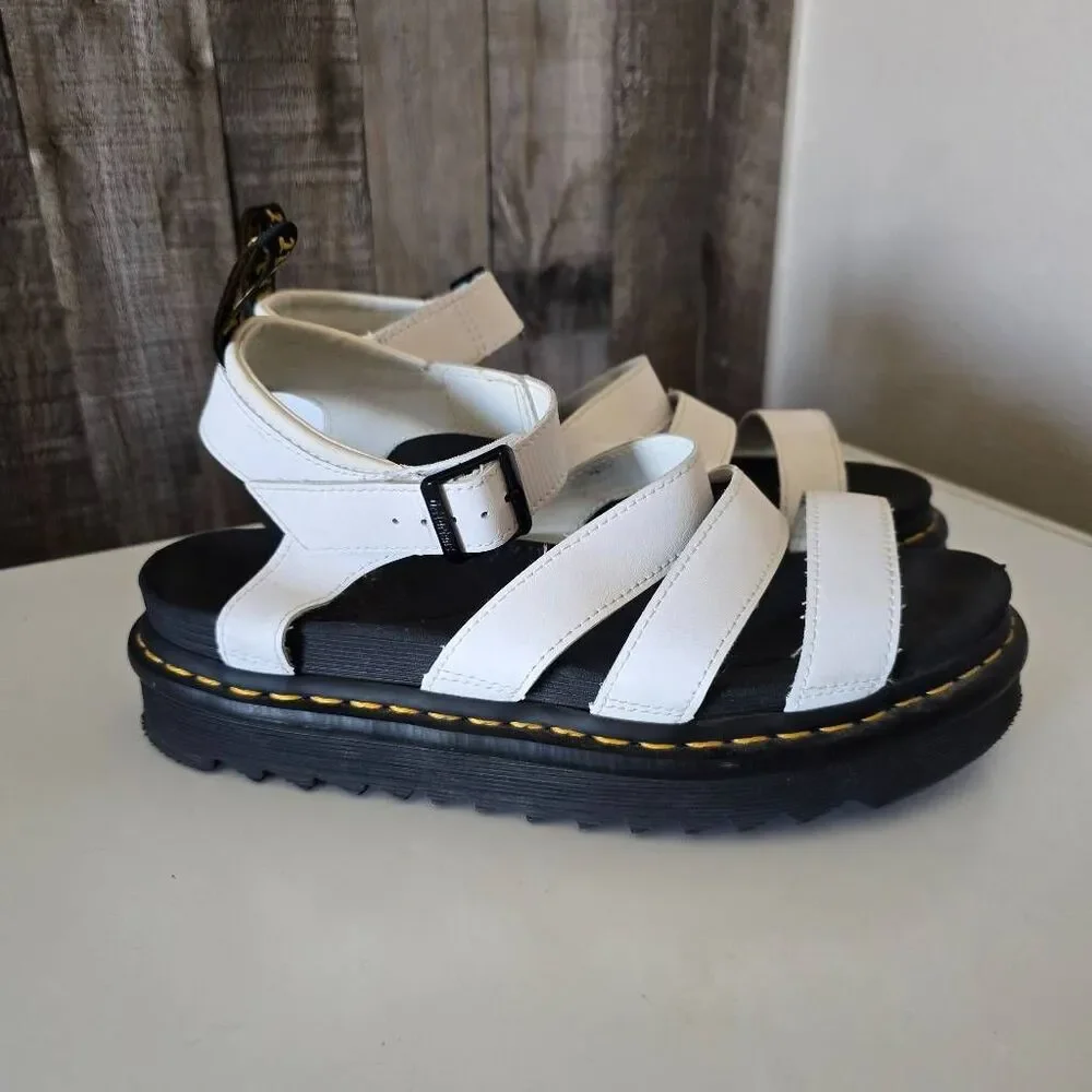 Dr. Martens Nartilla Sandals 10 White Leather Platforms Strappy SH 04 X